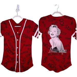 Marilyn Monroe Red Baseball Jersey Authentic Short Sleeve Top Size Medium